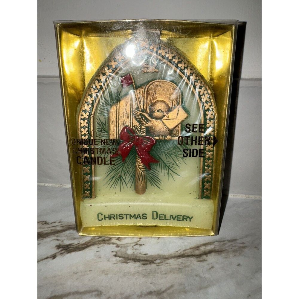 Vintage Jasco handpainted christmas delivery double sided candle NEW 1978